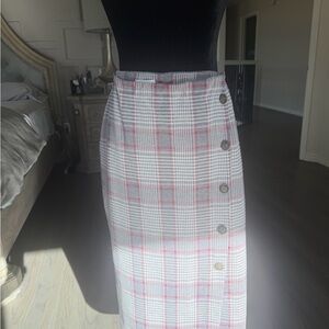 14th & Union Pink, Gray and White Plaid Pencil Skirt